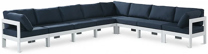 Meridian Nizuc Outdoor Patio Aluminum Modular Sectional in Navy Water Resistant Fabric 375Navy-Sec8A