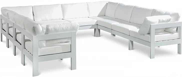 Meridian Nizuc Outdoor Patio Aluminum Modular Sectional in White Water Resistant Fabric 375White-Sec10B