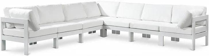 Meridian Nizuc Outdoor Patio Aluminum Modular Sectional in White Water Resistant Fabric 375White-Sec7B