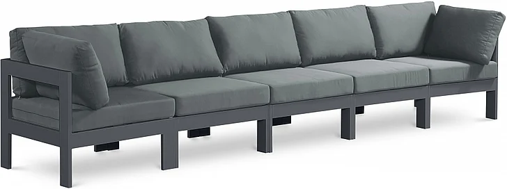 Meridian Nizuc Outdoor Patio Aluminum Modular Sofa in Grey Water Resistant Fabric 376Grey-S150A