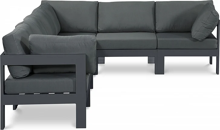 Meridian Nizuc Outdoor Patio Aluminum Modular Sectional in Grey Water Resistant Fabric 376Grey-Sec6A