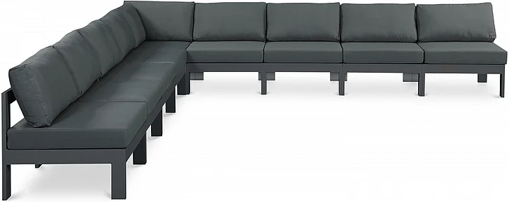Meridian Nizuc Outdoor Patio Aluminum Modular Sectional in Grey Water Resistant Fabric 376Grey-Sec9A