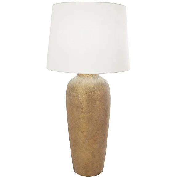 UMA Brown Ceramic Tall Distressed Antique Style Textured Room Table Lamp with Cream Linen Shade, 17" x 17" x 35" | 14217