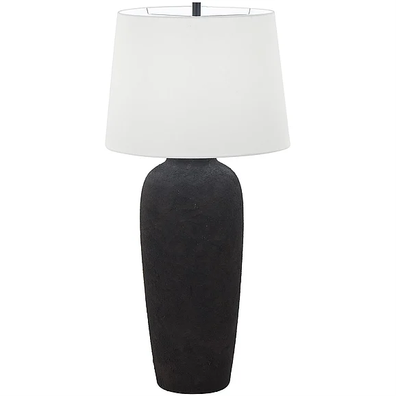 UMA Black Ceramic Tall Textured Room Table Lamp with Cream Linen Shade, 14" x 14" x 29" | 14218