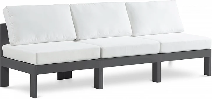 Meridian Nizuc Outdoor Patio Aluminum Modular Sofa in White Water Resistant Fabric 376White-S90B