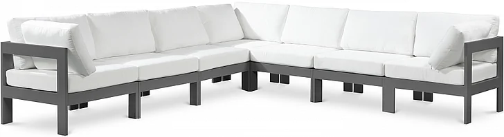 Meridian Nizuc Outdoor Patio Aluminum Modular Sectional in White Water Resistant Fabric 376White-Sec7B
