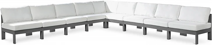 Meridian Nizuc Outdoor Patio Aluminum Modular Sectional in White Water Resistant Fabric 376White-Sec9A