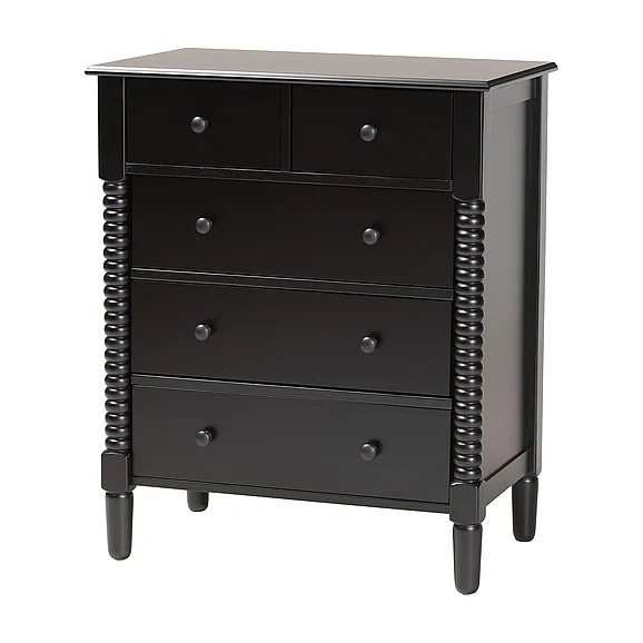 Baxton Studio Braith Farmhouse Black Spindle 5-Drawer Chest 14246