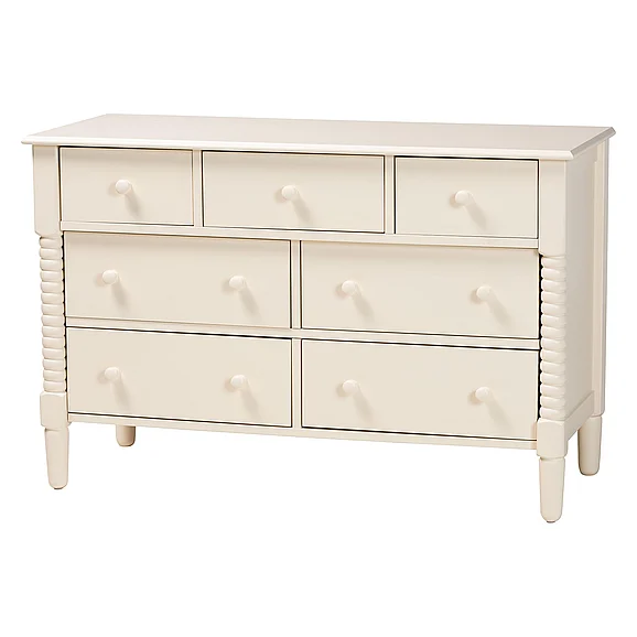 Baxton Studio Braith Farmhouse Ivory Spindle 7-Drawer Dresser 14249