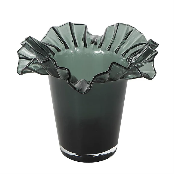 UMA Green Glass Floral Tulip Inspired Ombre Decorative Vase with Wavy Opening, 12" x 12" x 11" | 14264 CLOSEOUT