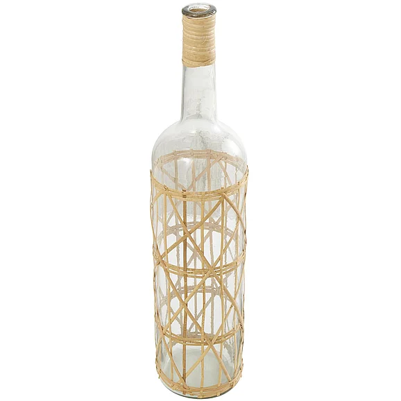UMA Clear Glass Handmade Tall Decorative Vase with Light Brown Rattan Woven Body and Neck, 7" x 6" x 27" | 14285 CLOSEOUT
