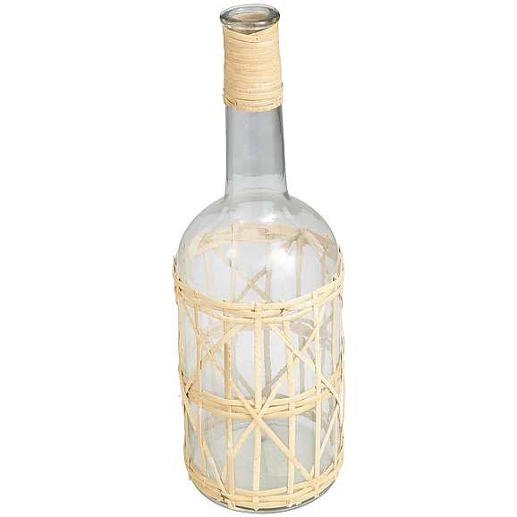 UMA Clear Glass Handmade Decorative Vase with Light Brown Rattan Woven Body and Neck, 6" x 6" x 19" | 14287 CLOSEOUT