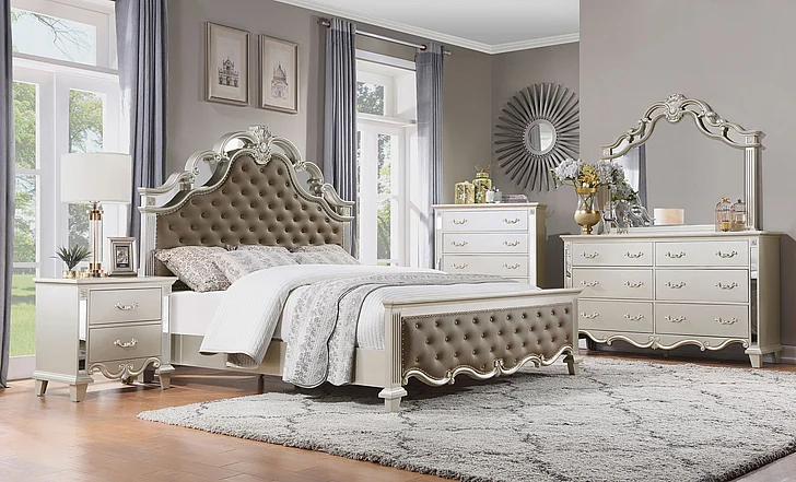 Homelegance Ever 4-Piece Upholstered Panel Bedroom Set in Champagne