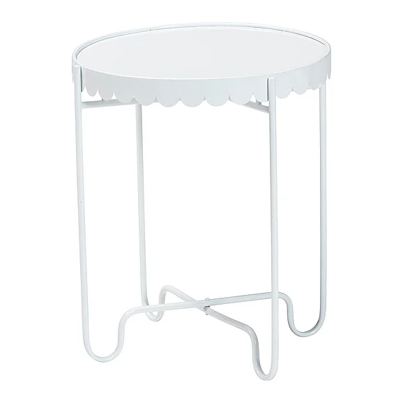 Baxton Studio Laverne White Metal Side Table with Scalloped Tray Top 14293
