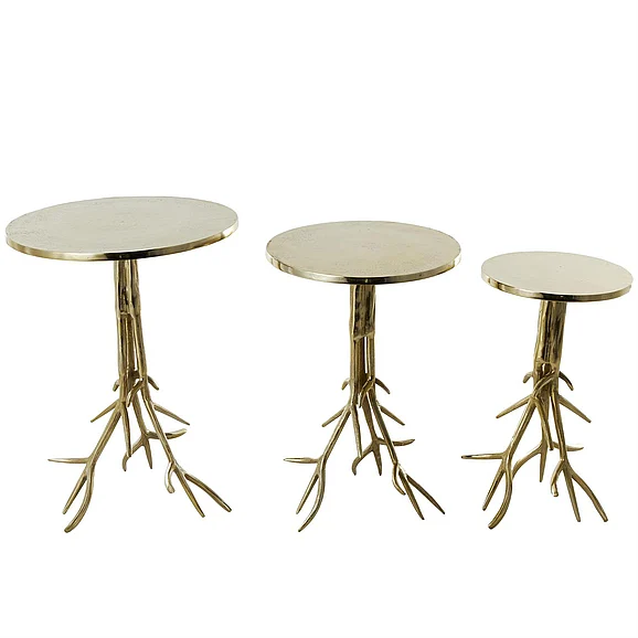 UMA Gold Aluminum Metal Tree Side End Accent Table with Textured Tree Branch Legs, Set of 3 22, 20, 24H | 14366 CLOSEOUT