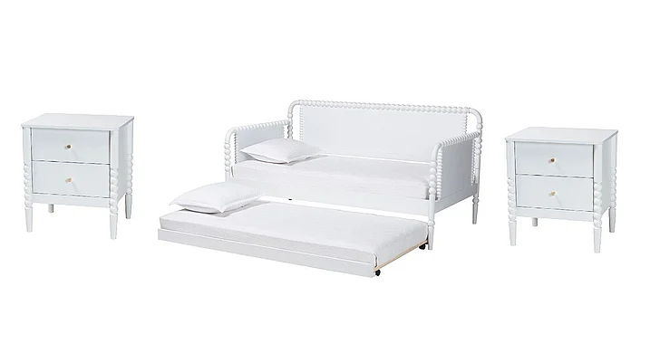 Baxton Studio Lucera 2pc Bobbin Day Bedroom Set with Rolling Trundle in White