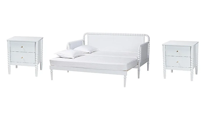 Baxton Studio Lucera Bobbin 3pc Twin-To-King Expandable Day Bedroom Set in White