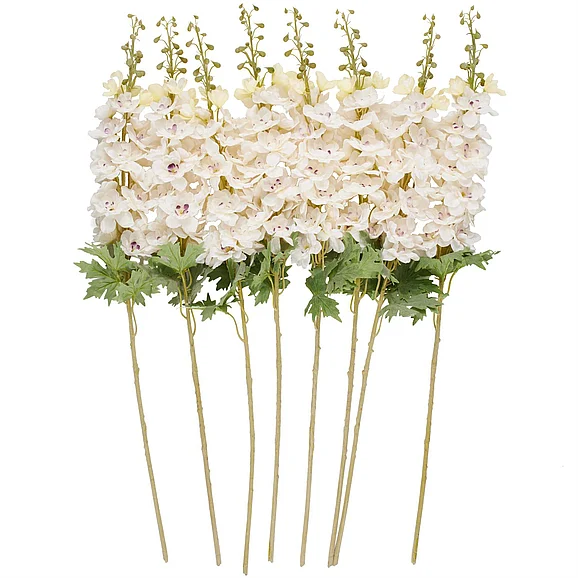 UMA White Faux Foliage Delphinium Tall Indoor Outdoor Artificial Flower Stem, Set of 8 38H | 14399