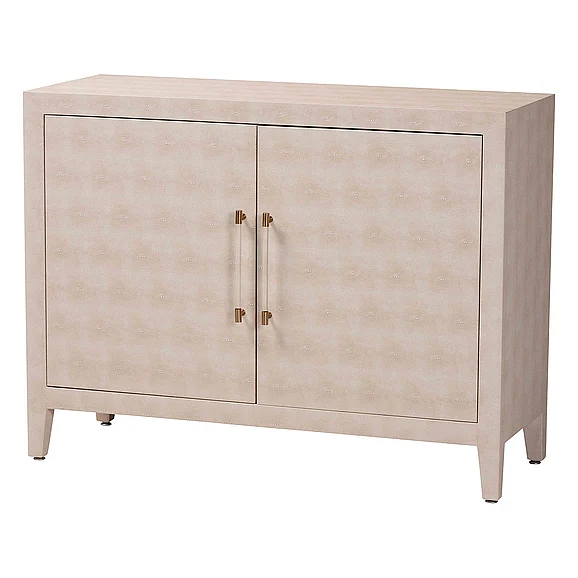 Baxton Studio Nira Shagreen Storage Cabinet - 2-Door Accent Sideboard with Sleek Metal Handles, 14503