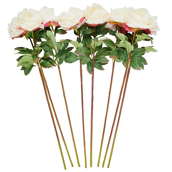 UMA White Faux Foliage Peony Tall Indoor Outdoor Artificial Flower Stem with Pink Accents, Set of 8 31H | 14551 CLOSEOUT
