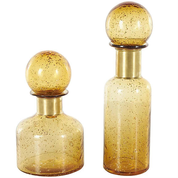 UMA Yellow Glass Speckled Ombre Living Room Decorative Jars with Round Orb Tops, Set of 2 14, 10H | 14587