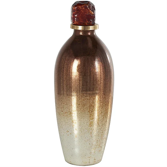 UMA Copper Glass Speckled Ombre Living Room Decorative Jars with Textured Top Knob and Gold and Beige Accents, 5" x 5" x 14" | 14610 CLOSEOUT