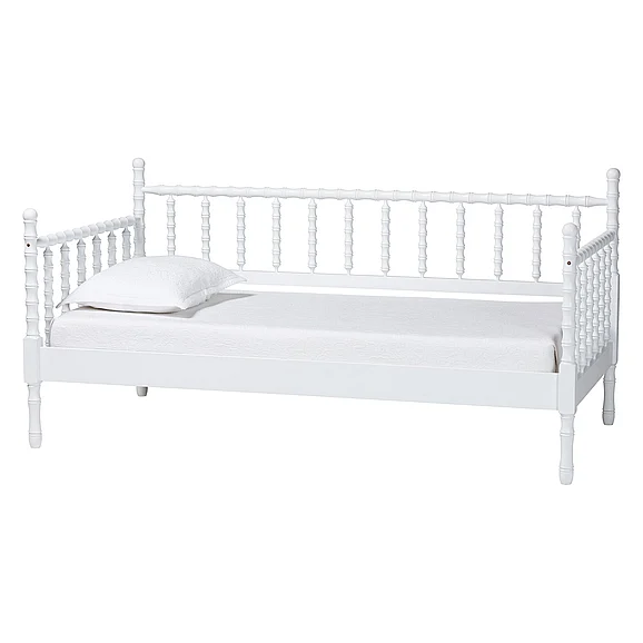 Baxton Studio Laurent Daybed - Spindle Platform Bed Frame with Bamboo, Twin, White 14632