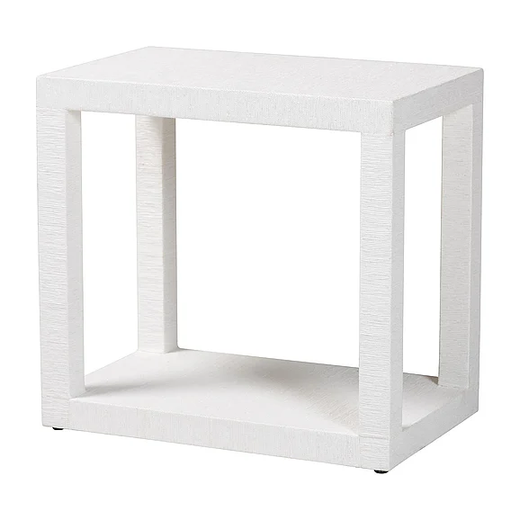 bali & pari Oaklynn Natural Grasscloth End Table - Two-Tier Accent Table with Open Frame, Coastal Complement White 14664