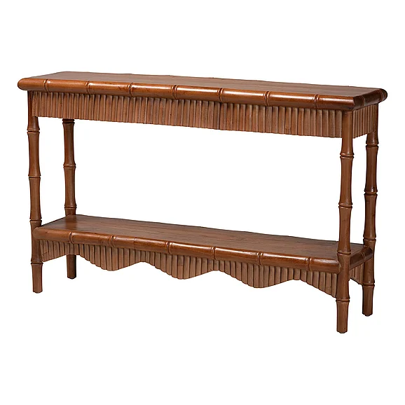 bali & pari Alessa Console Table - Fluted Accent Table with Bamboo Motif and Two-Tier Display 14687
