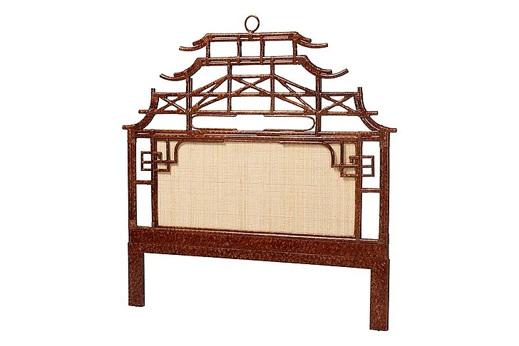 bali & pari Tamiko Marbled Tortoise Rattan Freestanding Headboard - Pagoda Inspired Standalone Headboard with Handwoven Panel, King