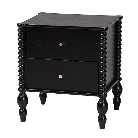 Baxton Studio Callison Spindle Nightstand - 2-Drawer Farmhouse Bedside Table with Turned Accents Black 14736