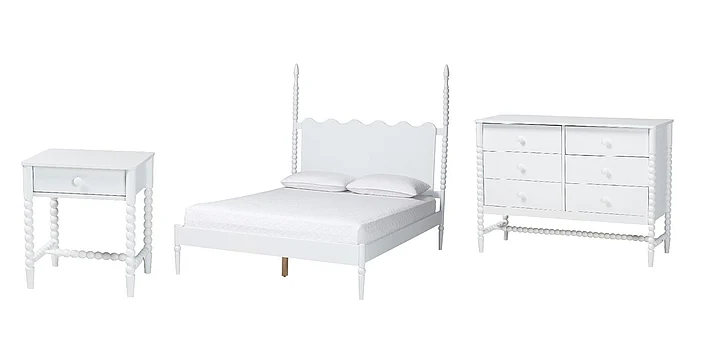 Baxton Studio Brantley 2pc Spindle Platform Bedroom Set in White