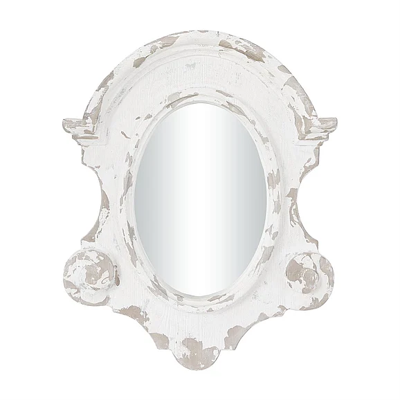 UMA White Fiberglass Distressed Antique Arched Oval Room Wall Mirror, 35" x 5" x 43" | 14820