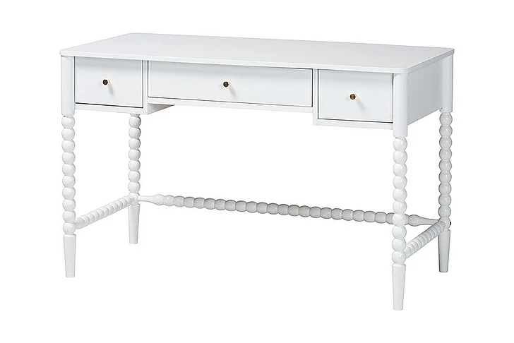 Baxton Studio Lucera Bobbin Writing Desk - 3-Drawer Home Office Desk with Spindle Frame, White