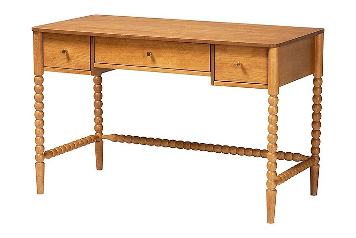 Baxton Studio Lucera Bobbin Writing Desk - 3-Drawer Home Office Desk with Spindle Frame, Black