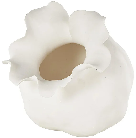 UMA White Ceramic Abstract Wide Rounded Floral Shaped Decorative Vase with Petal Rim, 8 x 10 x 9 | 14902