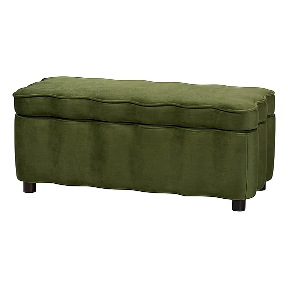 bali & pari Paulina Storage Bench - Lift Top Accent Bench with Interior Storage and Scalloped Outline Moss Green 14907