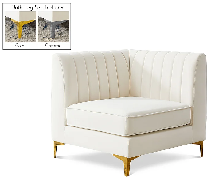 Meridian Alina Velvet Modular Corner Chair in Cream Velvet 604Cream-Corner