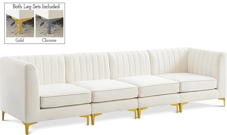 Meridian Alina Velvet Modular Sofa in Cream Velvet 604Cream-S119