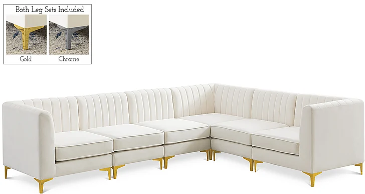 Meridian Alina Velvet Modular Sectional in Cream Velvet 604Cream-Sec6A