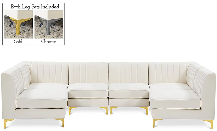 Meridian Alina Velvet Modular Sectional in Cream Velvet 604Cream-Sec6B
