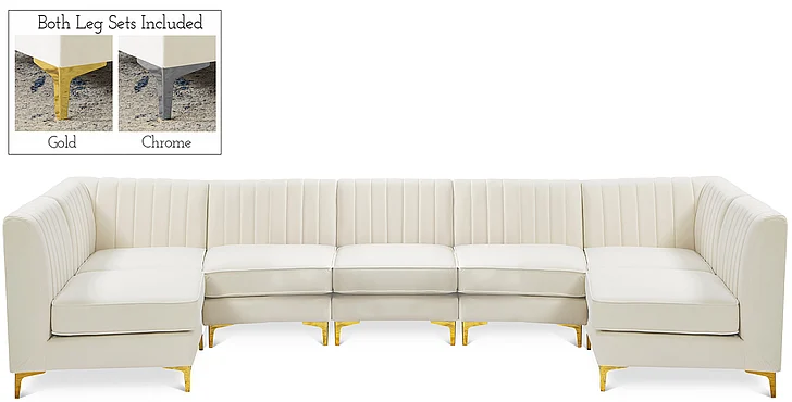 Meridian Alina Velvet Modular Sectional in Cream Velvet 604Cream-Sec7A