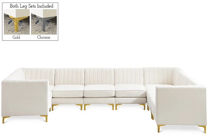 Meridian Alina Velvet Modular Sectional in Cream Velvet 604Cream-Sec8C