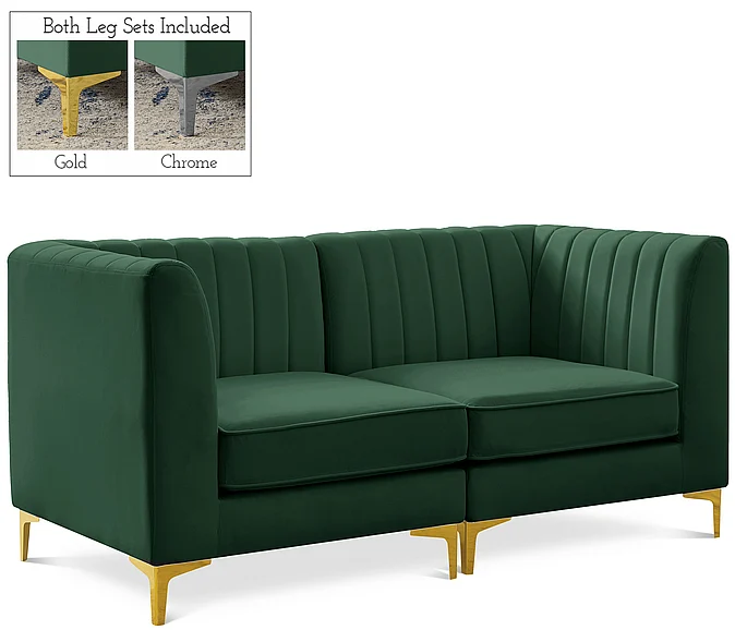 Meridian Alina Velvet Modular Sofa in Green Velvet 604Green-S67
