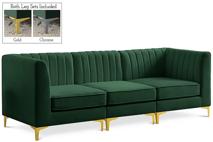 Meridian Alina Velvet Modular Sofa in Green Velvet 604Green-S93