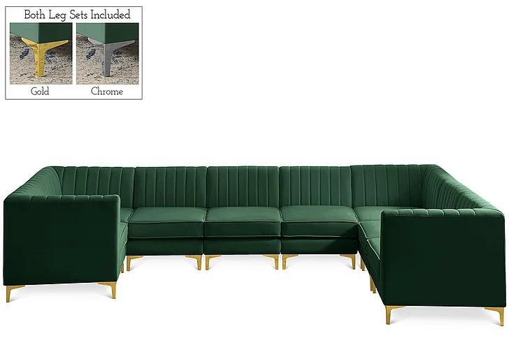 Meridian Alina Velvet Modular Sectional in Green Velvet 604Green-Sec8C