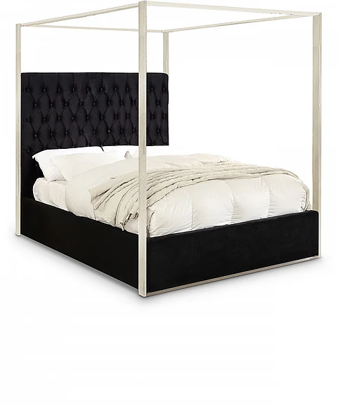 Meridian Porter Velvet Queen Bed in Black Velvet PorterBlack-Q