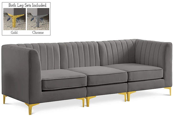 Meridian Alina Velvet Modular Sofa in Grey Velvet 604Grey-S93
