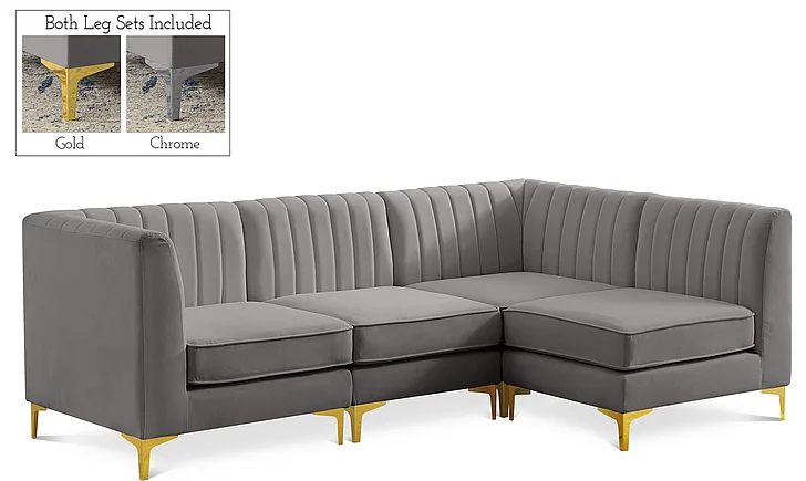 Meridian Alina Velvet Modular Sectional in Grey Velvet 604Grey-Sec4A