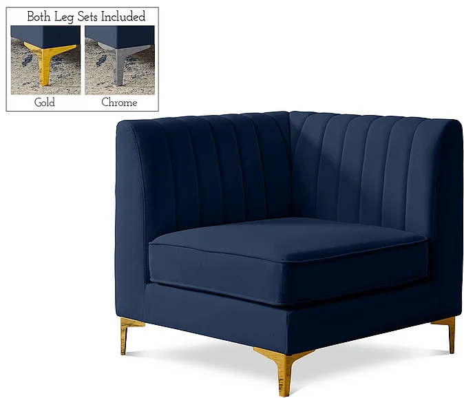 Meridian Alina Velvet Modular Corner Chair in Navy Velvet 604Navy-Corner